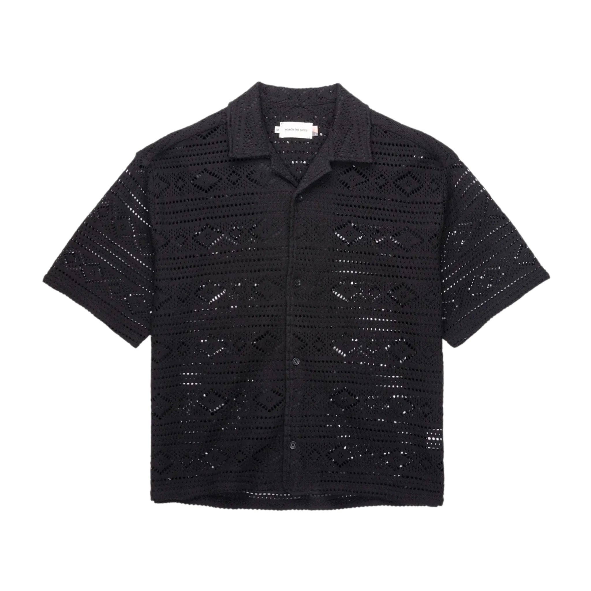Pointelle Crochet Camp Collar Shirt